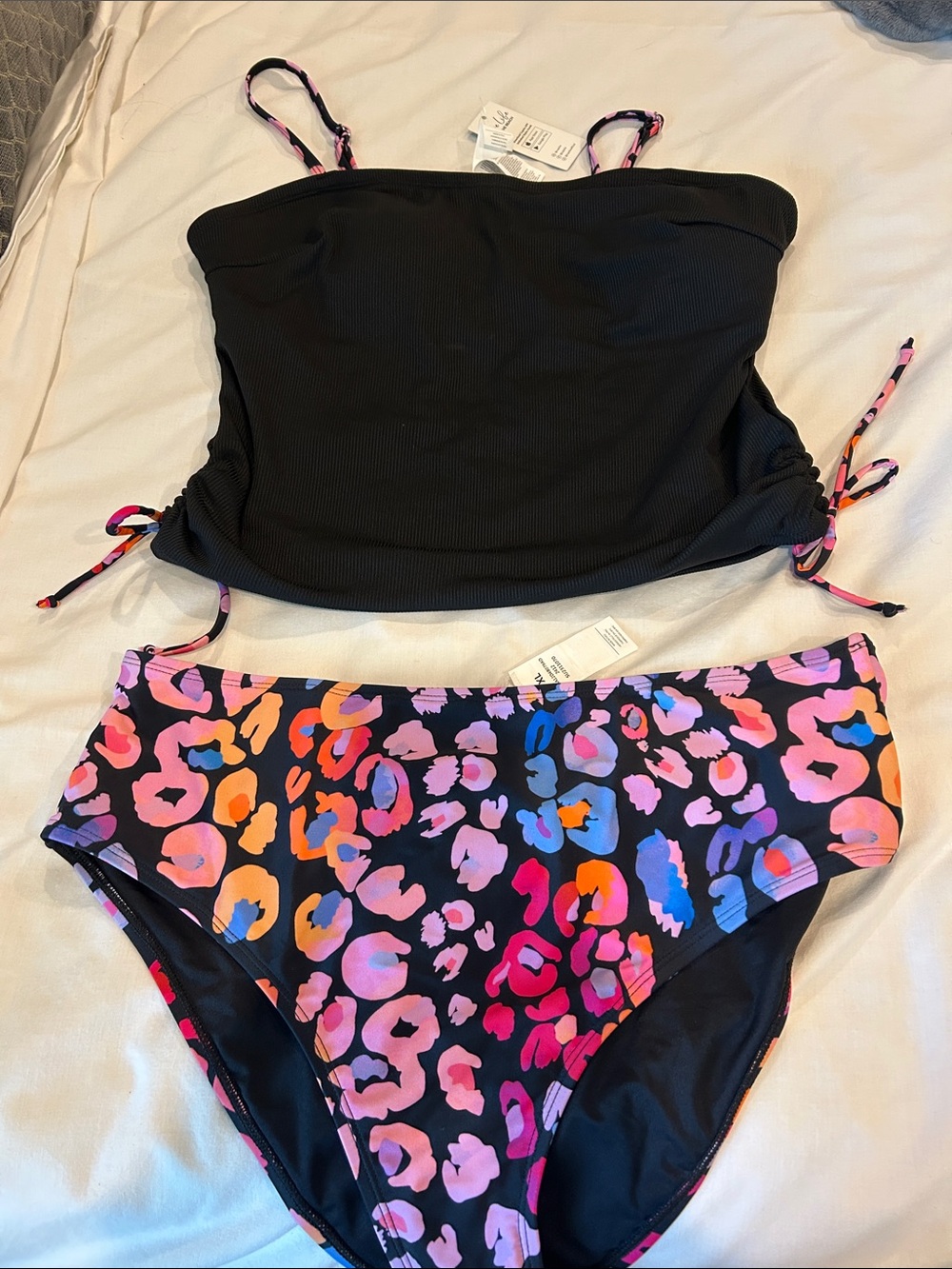 Cupshe Black Tankini with Multicolor Leopard Print Bottom